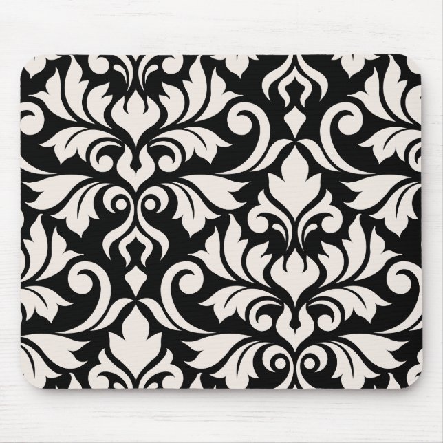 Flourish Damask Art I Cream on Black Mouse Pad (Front)