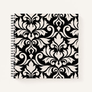Flourish Damask Art I Cream on Black Notebook