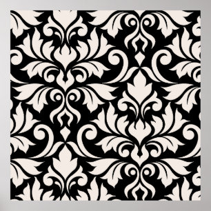 Flourish Damask Art I Cream on Black Poster
