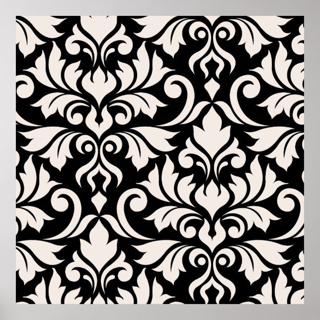 Flourish Damask Art I Cream on Black Poster (Front)