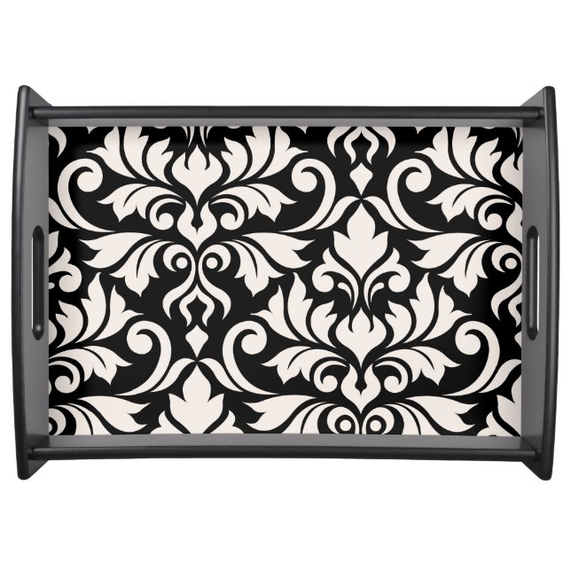Flourish Damask Art I Cream on Black Serving Tray (Front)