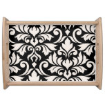 Flourish Damask Art I Cream on Black Serving Tray