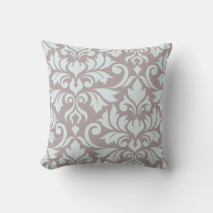 Flourish Damask Art I Duck Egg Blue on Taupe Throw Pillow