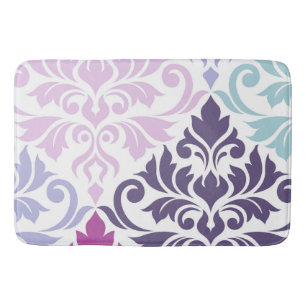 Flourish Damask Art I Purples Pinks Blues White Bath Mat