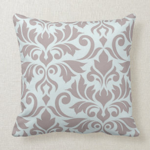 Flourish Damask Art I Taupe on Duck Egg Blue Throw Pillow