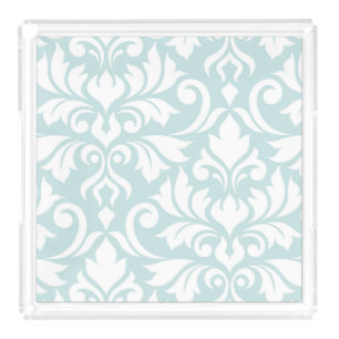 Flourish Damask Art I White on Duck Egg Blue Acrylic Tray