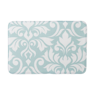 Flourish Damask Art I White on Duck Egg Blue Bathroom Mat
