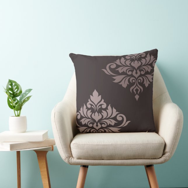 Flourish Damask Art II Taupes Throw Pillow (Chair)