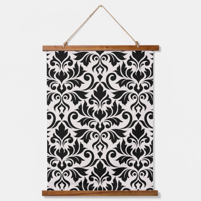 Flourish Damask Lg Pattern Black on Cream Hanging Tapestry (Front)