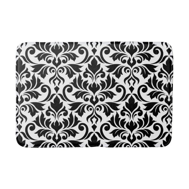 Flourish Damask Lg Pattern Black on White Bathroom Mat (Front)