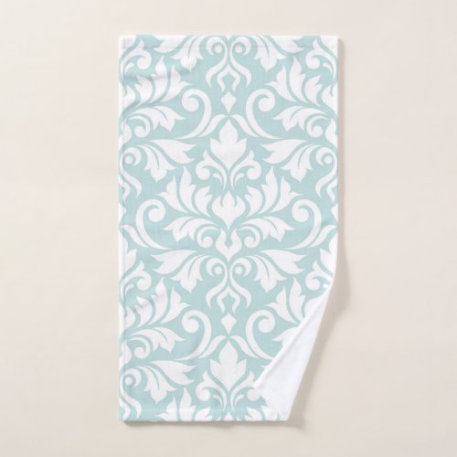 Flourish Damask Lg Pattern White on Duck Egg Blue Hand Towel