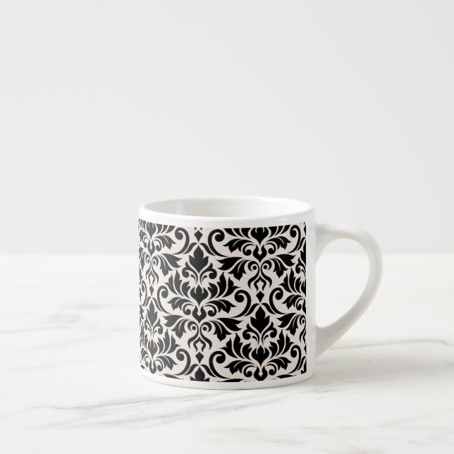 Flourish Damask Pattern Black on Cream Espresso Cup (Right)