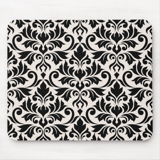 Flourish Damask Pattern Black on Cream Mouse Pad (Front)