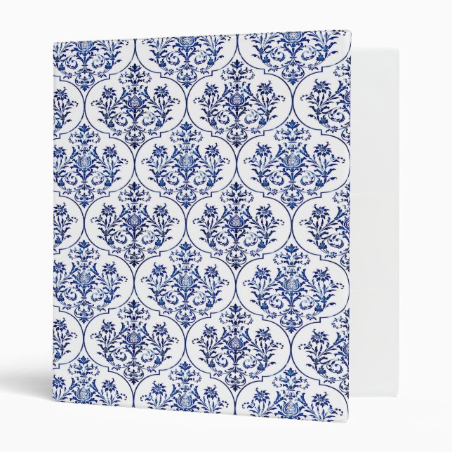 Flourish Damask Pattern - blue 3 Ring Binder (Front/Inside)