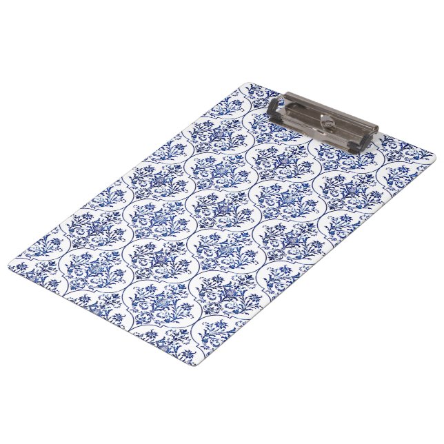 Flourish Damask Pattern - blue Clipboard (Angled)