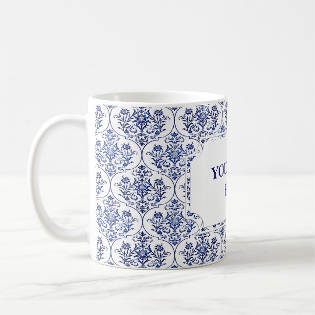 Flourish Damask Pattern - blue Coffee Mug (Left)