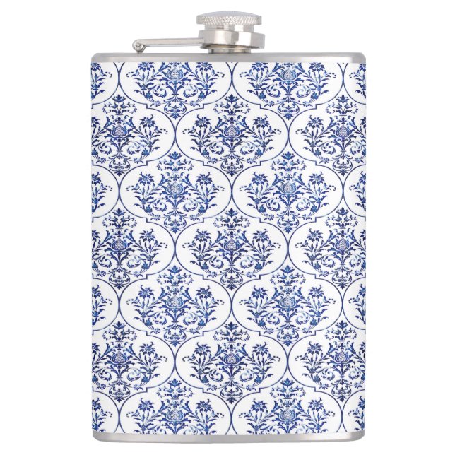 Flourish Damask Pattern - blue Flask (Front)