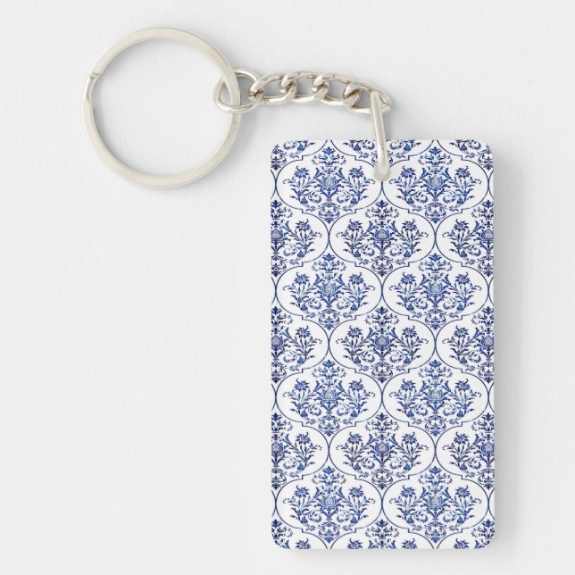 Flourish Damask Pattern - blue Keychain (Front)