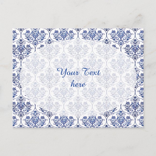 Flourish Damask Pattern - blue Postcard (Front)