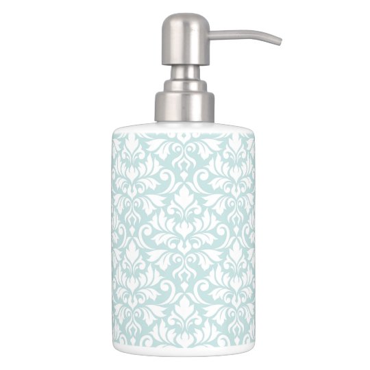 Flourish Damask Pattern White On Duck Egg Blue Bathroom Set