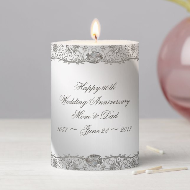 Flourish Diamond 60th Anniversary Pillar Candle (In Situ)