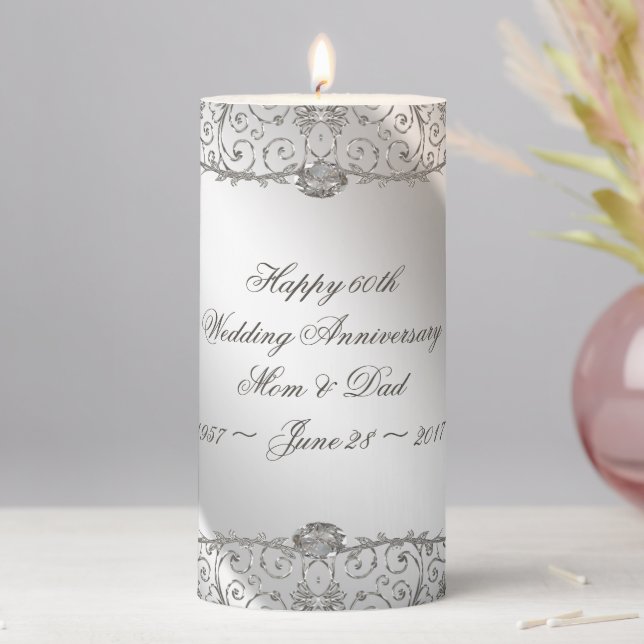 Flourish Diamond 60th Anniversary Pillar Candle (In Situ)