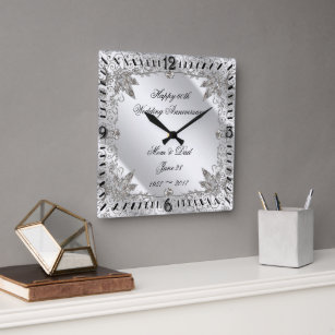 Flourish Diamond 60th Wedding Anniversary Clock