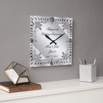 Flourish Diamond 60th Wedding Anniversary Clock by Digitalbcon at Zazzle
