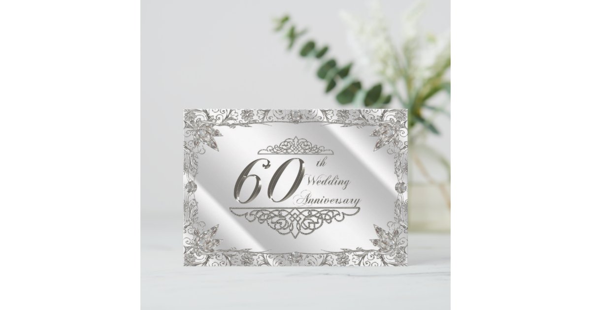Flourish 60th Diamond Wedding Anniversary Invite, Zazzle