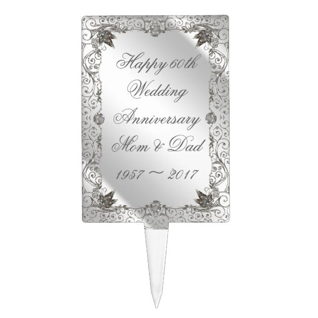 Flourish Diamond Wedding Anniversary Cake Topper (Front)