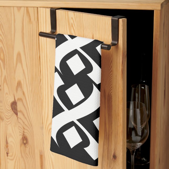 Flourish Elegant Black and White Kitchen Towel (Thirds Fold)