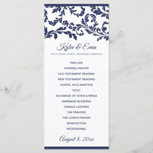 Flourish Elegant Wedding Program  Navy Blue