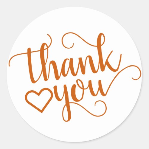 Flourish Fall Thank You  Burnt Orange Script Classic Round Sticker