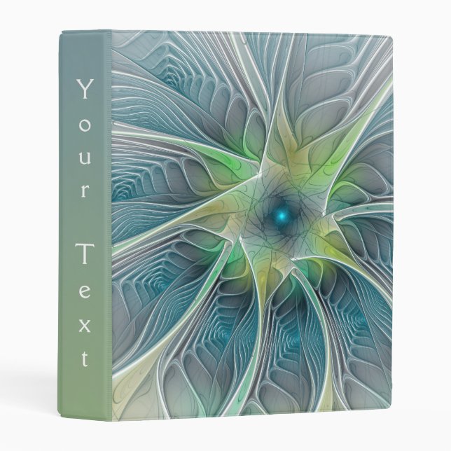 Flourish Fantasy Modern Blue Green Flower Text Mini Binder (Front/Spine)
