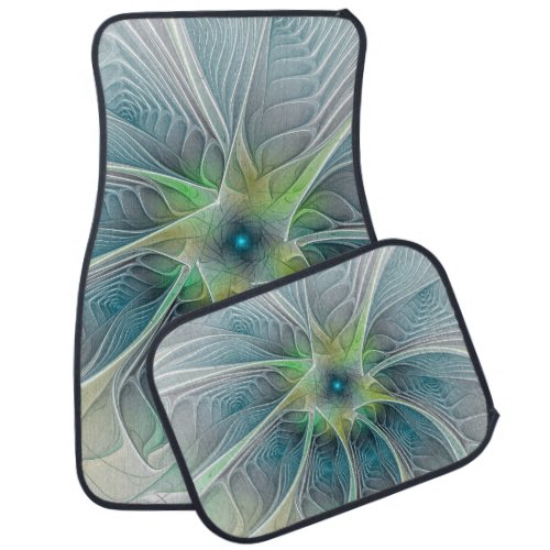 Flourish Fantasy Modern Blue Green Fractal Flower Car Floor Mat