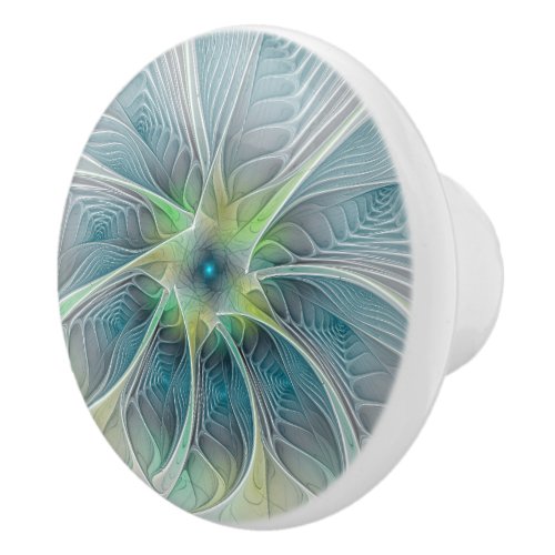 Flourish Fantasy Modern Blue Green Fractal Flower Ceramic Knob