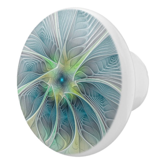 Flourish Fantasy Modern Blue Green Fractal Flower Ceramic Knob (Right)