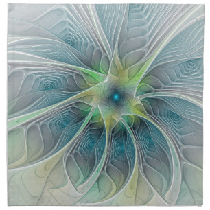 Flourish Fantasy Modern Blue Green Fractal Flower Cloth Napkin