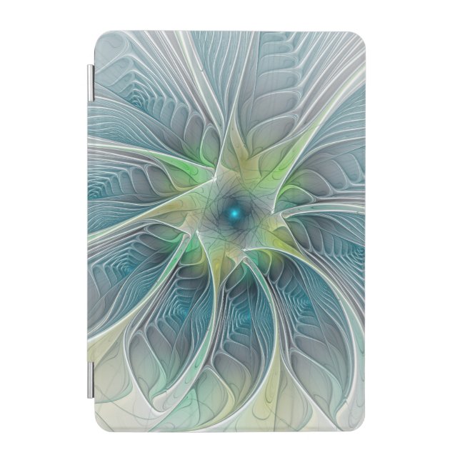 Flourish Fantasy Modern Blue Green Fractal Flower iPad Mini Cover (Front)