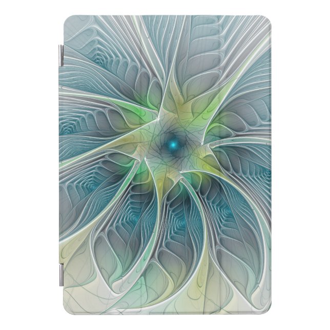 Flourish Fantasy Modern Blue Green Fractal Flower iPad Pro Cover (Front)