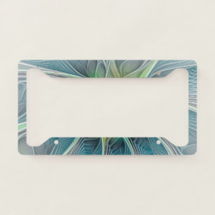 Flourish Fantasy Modern Blue Green Fractal Flower License Plate Frame