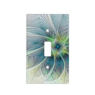 Flourish Fantasy Modern Blue Green Fractal Flower Light Switch Cover