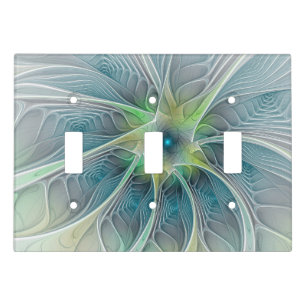 Flourish Fantasy Modern Blue Green Fractal Flower Light Switch Cover