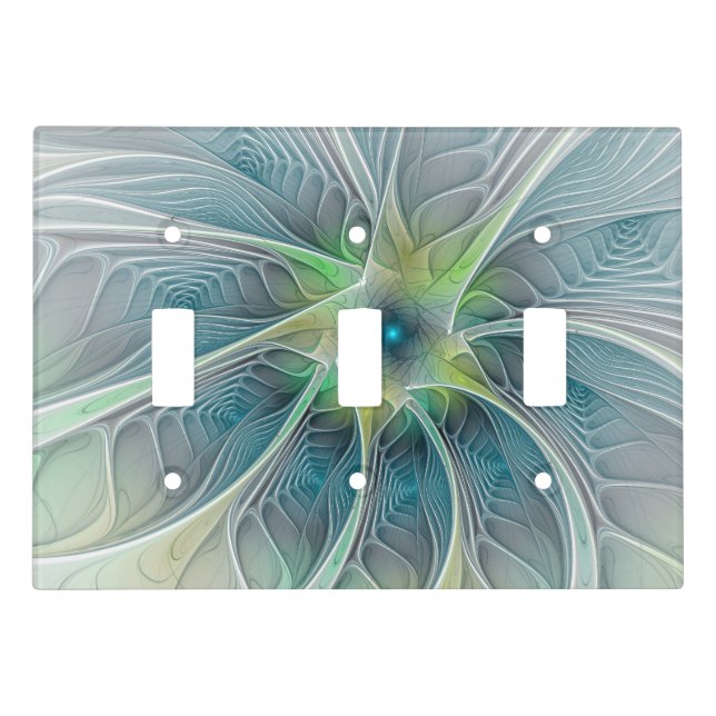 Flourish Fantasy Modern Blue Green Fractal Flower Light Switch Cover (Front)