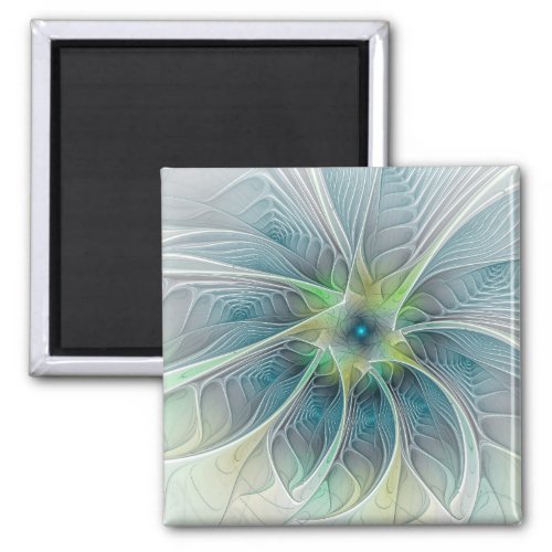 Flourish Fantasy Modern Blue Green Fractal Flower Magnet