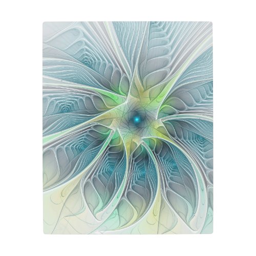 Flourish Fantasy Modern Blue Green Fractal Flower Metal Print