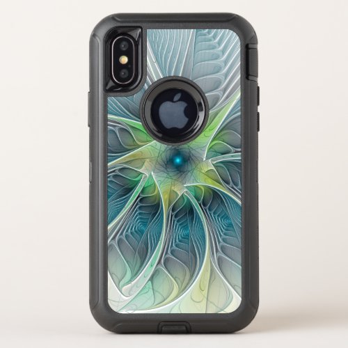 Flourish Fantasy Modern Blue Green Fractal Flower OtterBox Defender iPhone X Case