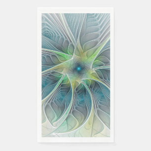 Flourish Fantasy Modern Blue Green Fractal Flower Paper Guest Towels