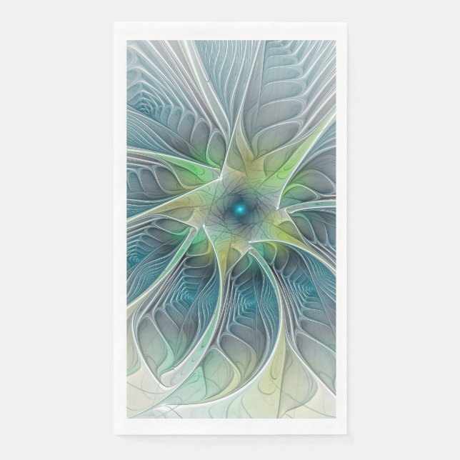 Flourish Fantasy Modern Blue Green Fractal Flower Paper Guest Towels (Front)