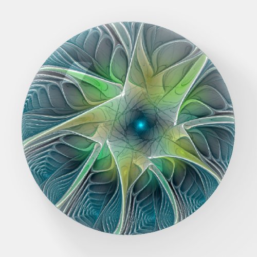 Flourish Fantasy Modern Blue Green Fractal Flower Paperweight